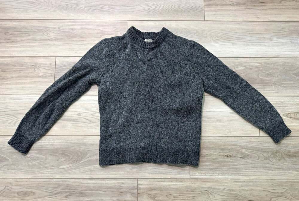L.L.Bean 100% Lambswool Crewneck Sweater Charcoal Gray Brushed Wool Knit M